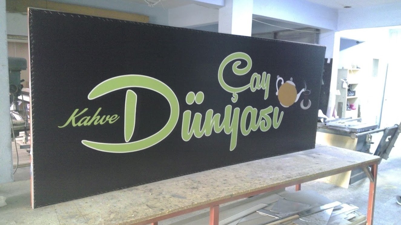 çay cafe vinil germe tabela tabelası imalat görselleri
